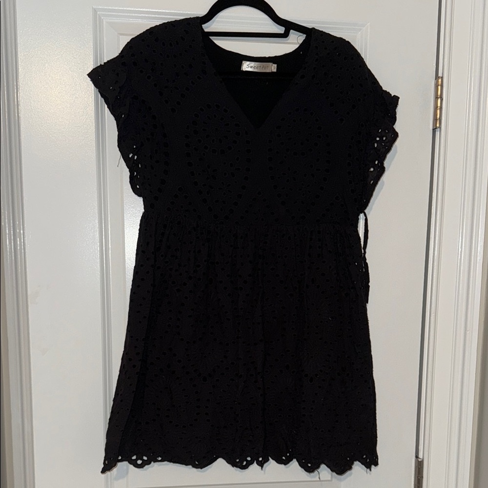 Black Flutter Sleeve V-Neck Mini Sundress
